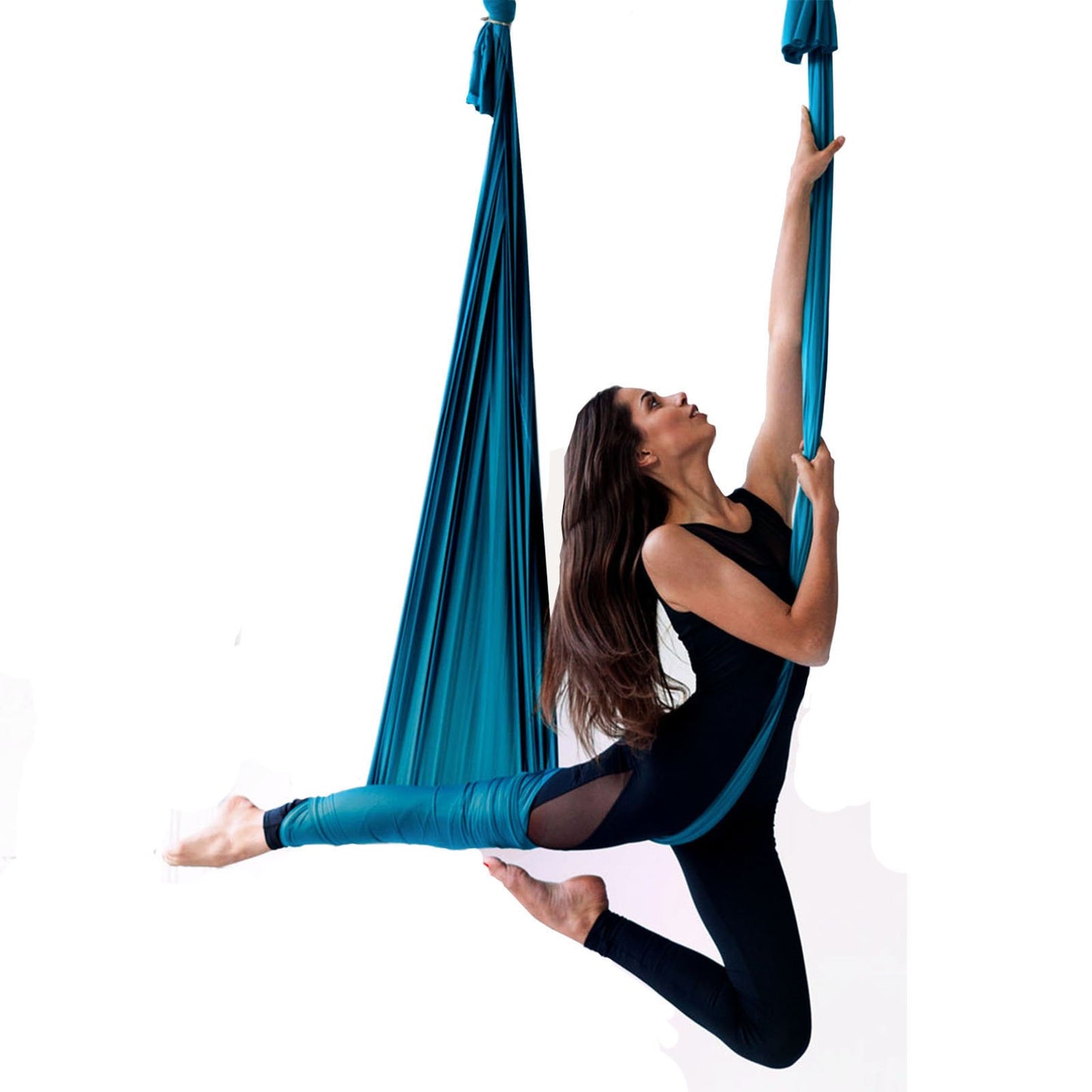 Aerial Silk & Yoga Swing, 11 Yards, Aerial Yoga Hammock Kit med 100gsm nylontyg, Full Rigging Hårdvara & Enkel installationsguide, Antigravity Flying för alla nivåer Fitness Bodybuilding, Grön