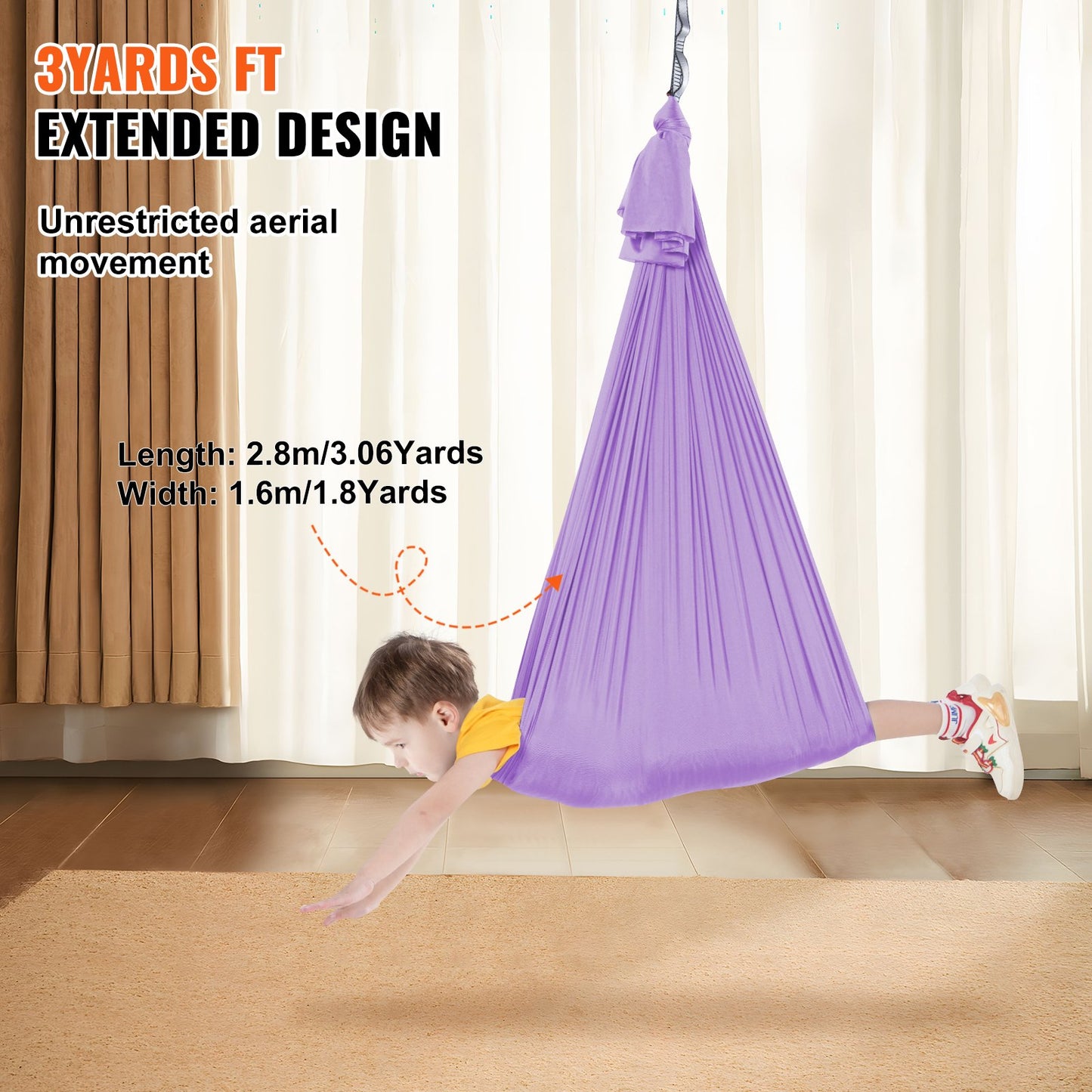 Sensory Swing för barn, 3,1 yards, Therapy Gunga för barn med särskilda behov, Cuddle Swing inomhus Utomhus Hängmatta för barn och vuxna med autism, ADHD, Aspergers, sensorisk integration, lila