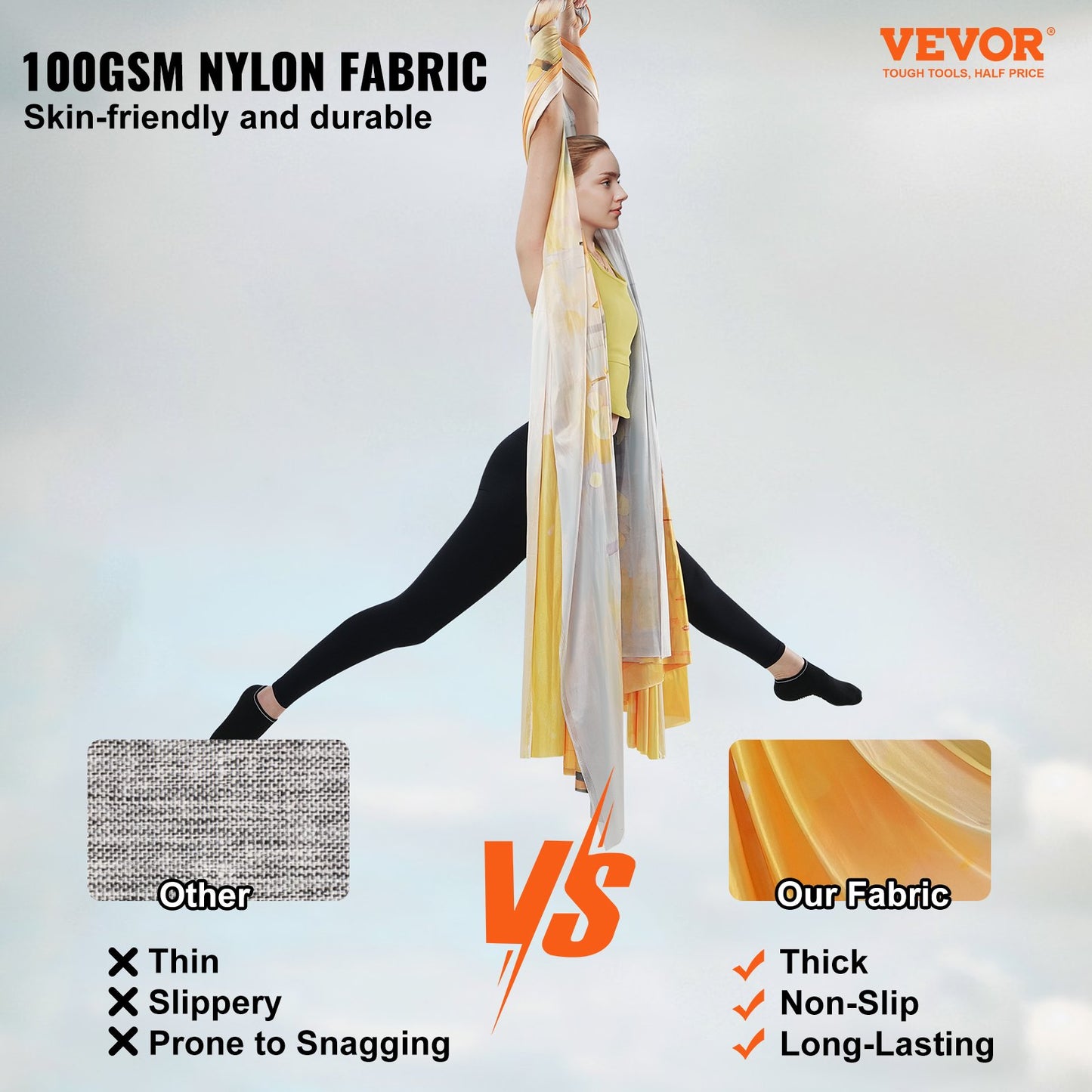 Aerial Yoga Hängmatta & Swing, 5,5 Yards, Aerial Yoga Starter Kit med 100gsm nylontyg, Full Rigging Hårdvara & Enkel installationsguide, Antigravity Flying för alla nivåer Fitness Bodybuilding, Guld
