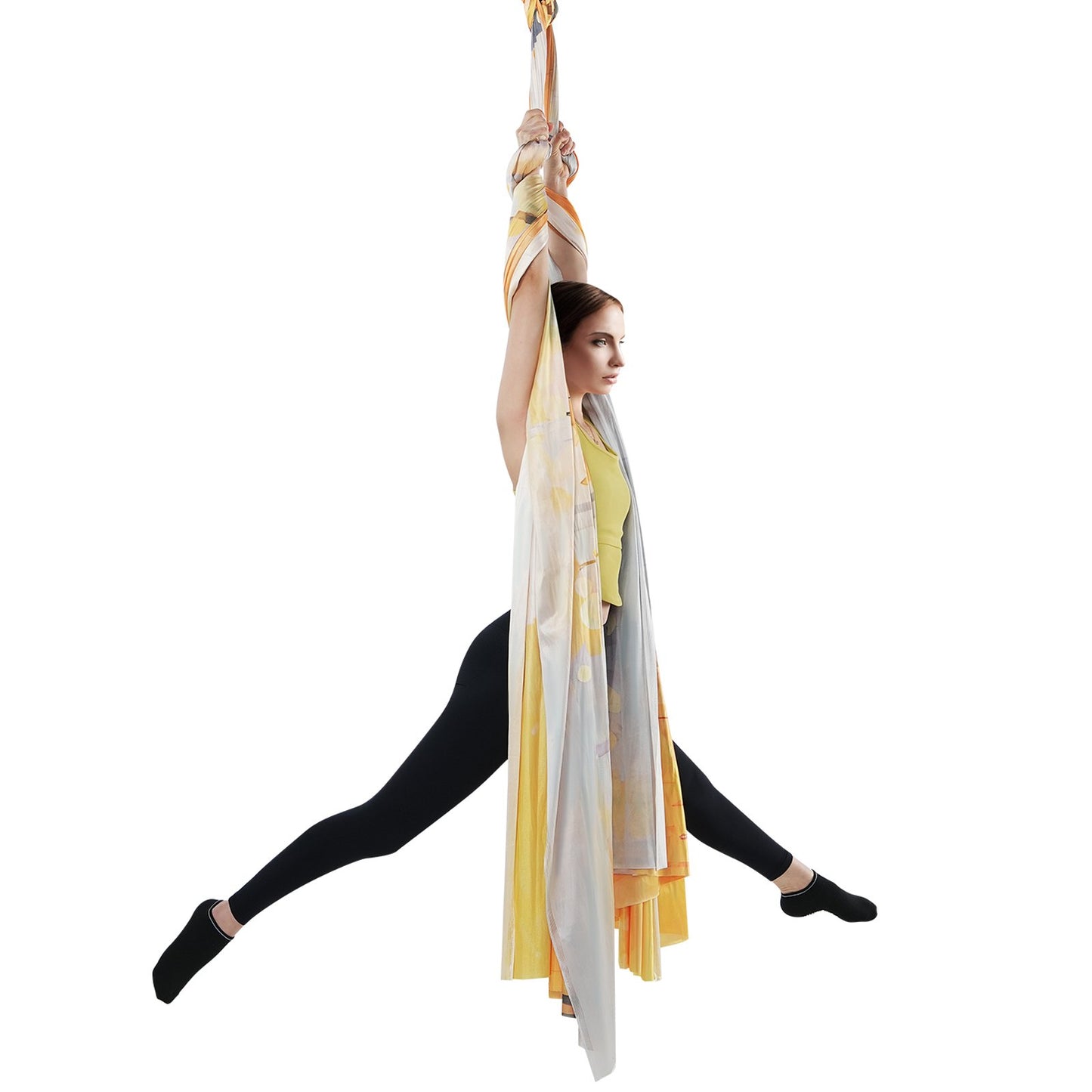 Aerial Yoga Hängematte & Schaukel, 5,5 Yards, Aerial Yoga Starter Kit mit 100 g/m² Nylongewebe, komplette Takelage-Hardware und einfache Installationsanleitung, Anti-Schwerkraftfliegen für Fitness-Bodybuilding aller Niveaus, Gold