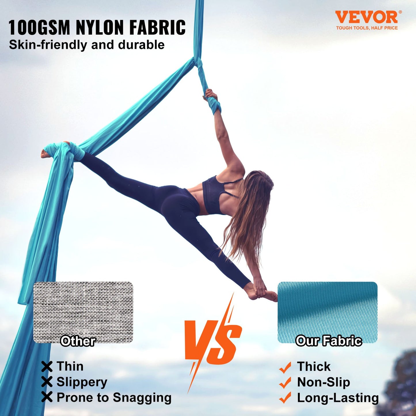 Aerial Yoga Hammock & Swing, 5.5 Yards, Aerial Yoga Starter Kit with 100gsm Nylon Fabric, Full Rigging Hardware & Easy Installation Guide, Antigravity Flying for All Levels Fitness Bodybuilding, Blue