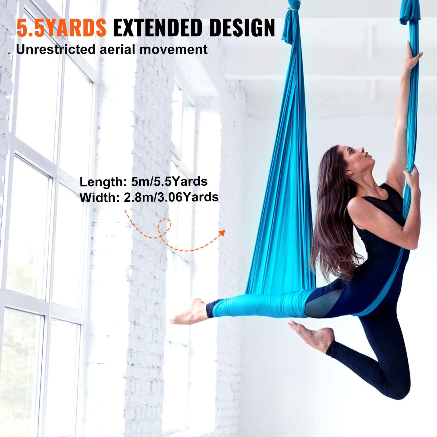 Aerial Yoga Hammock & Swing, 5.5 Yards, Aerial Yoga Starter Kit with 100gsm Nylon Fabric, Full Rigging Hardware & Easy Installation Guide, Antigravity Flying for All Levels Fitness Bodybuilding, Blue
