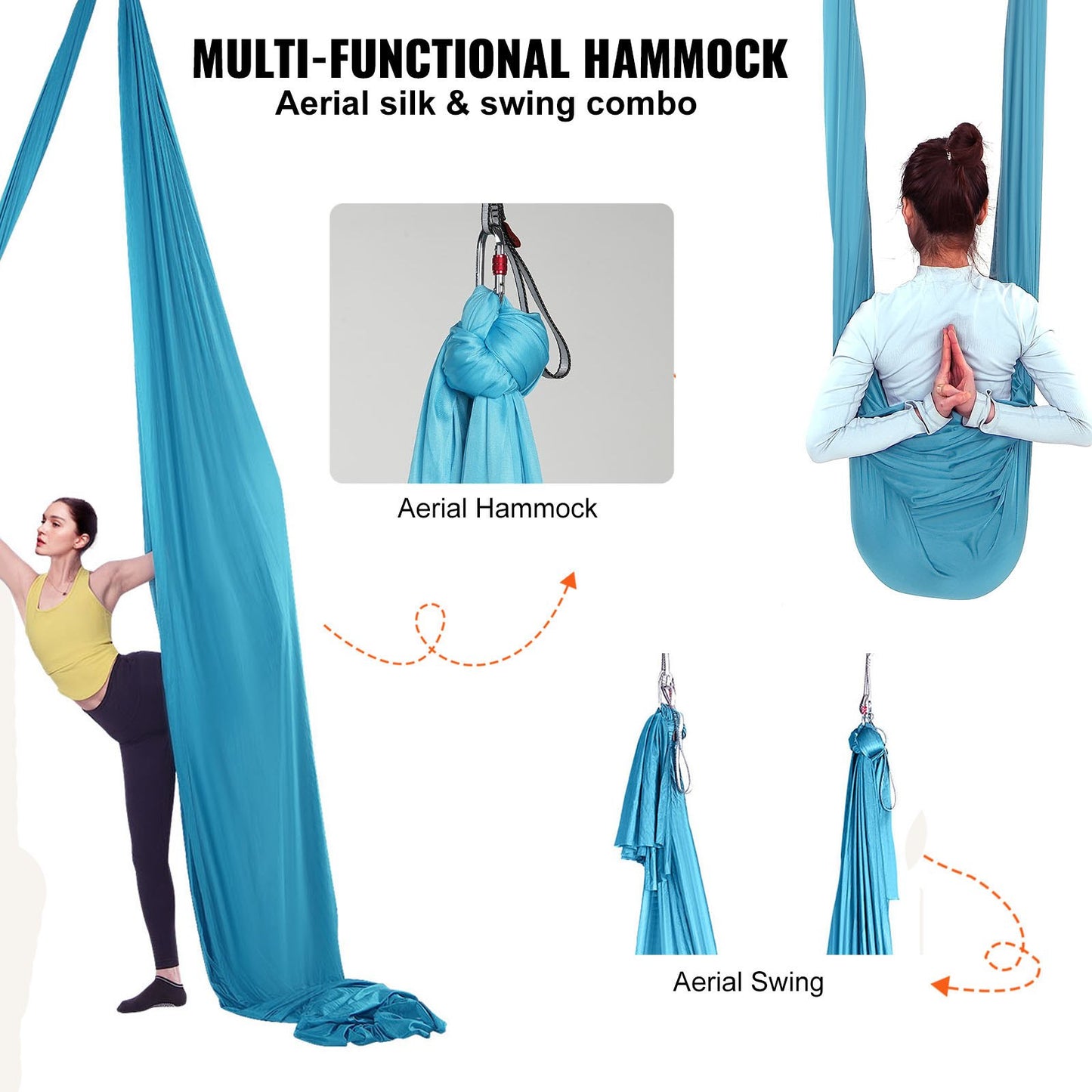 Aerial Yoga Hammock & Swing, 5.5 Yards, Aerial Yoga Starter Kit with 100gsm Nylon Fabric, Full Rigging Hardware & Easy Installation Guide, Antigravity Flying for All Levels Fitness Bodybuilding, Blue