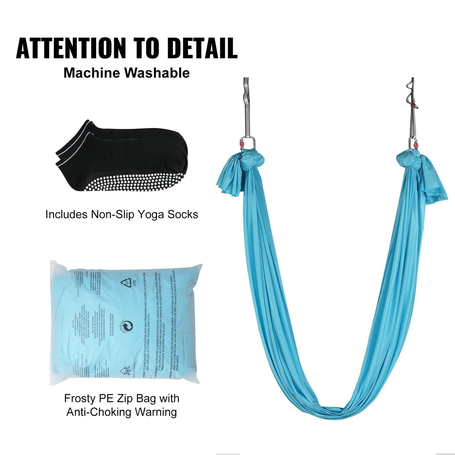 Aerial Yoga Hammock & Swing, 5.5 Yards, Aerial Yoga Starter Kit with 100gsm Nylon Fabric, Full Rigging Hardware & Easy Installation Guide, Antigravity Flying for All Levels Fitness Bodybuilding, Blue