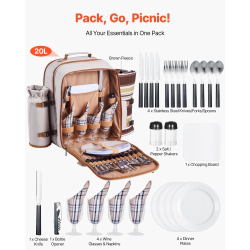 Beach picnic backpack for 4 people with cooler compartment | EU