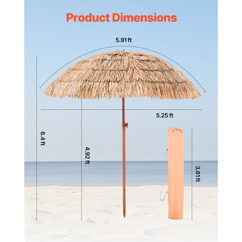 Tiki-parasoll Halmtaksparasoll 1,8 m Poolside-parasoll för uteplatser