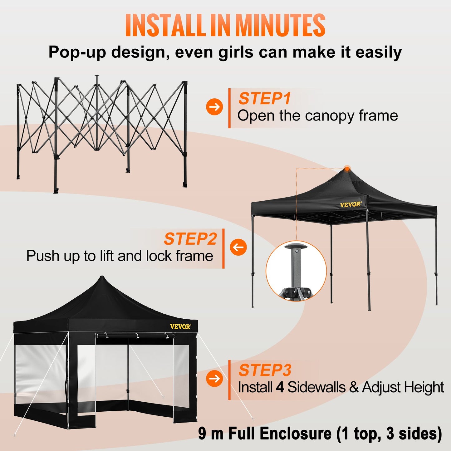 10 x 10 FT Pop Up Canopy Tent, Gazebo Tent with Patio with Removable Side Walls and Carry Bag on Wheels, UV Resistant Waterproof Instant Gazebo Shelter for Party, Garden, Backyard, Black