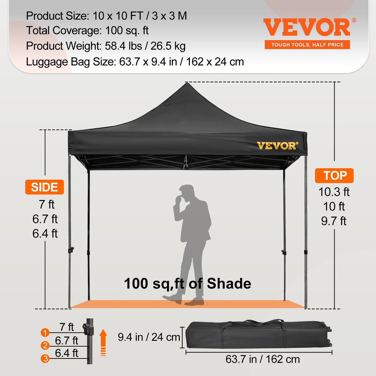 10 x 10 FT Pop Up Canopy Tent, Gazebo Tent with Patio with Removable Side Walls and Carry Bag on Wheels, UV Resistant Waterproof Instant Gazebo Shelter for Party, Garden, Backyard, Black