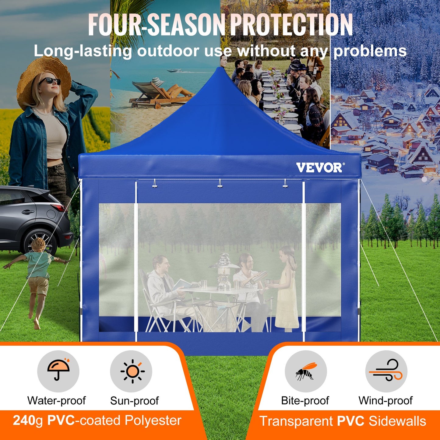 10 x 10 FT Pop Up Canopy Tent, Gazebo Tent with Patio with Removable Side Walls and Carry Bag on Wheels, UV Resistant Waterproof Instant Gazebo Shelter for Party, Garden, Backyard, Blue