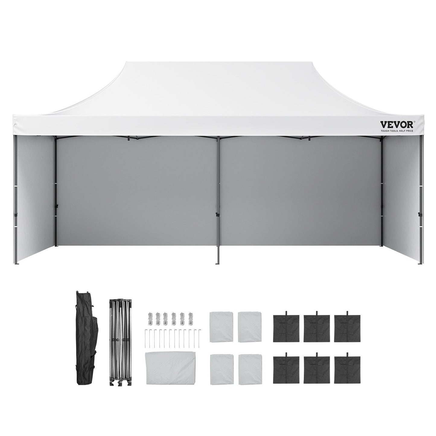 Pop Up Baldakin Tält Utomhus Lusthus tält 10x20FT med sidoväggar & väska Vit