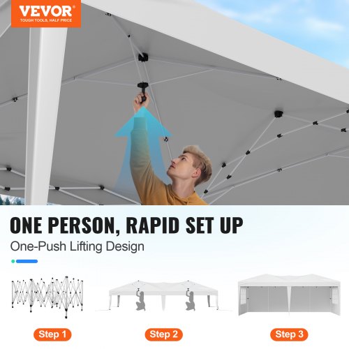 Pop Up-tak 3 x 6 meter popup-paviljongtält med 3 sidoväggar och 2 fönster