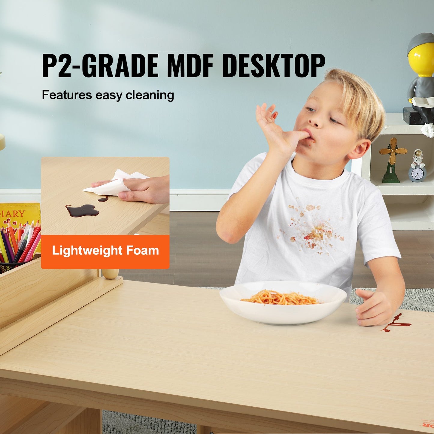 Kids Art bord och 2 stolar Småbarnspyssel och lekbord med ett skåp