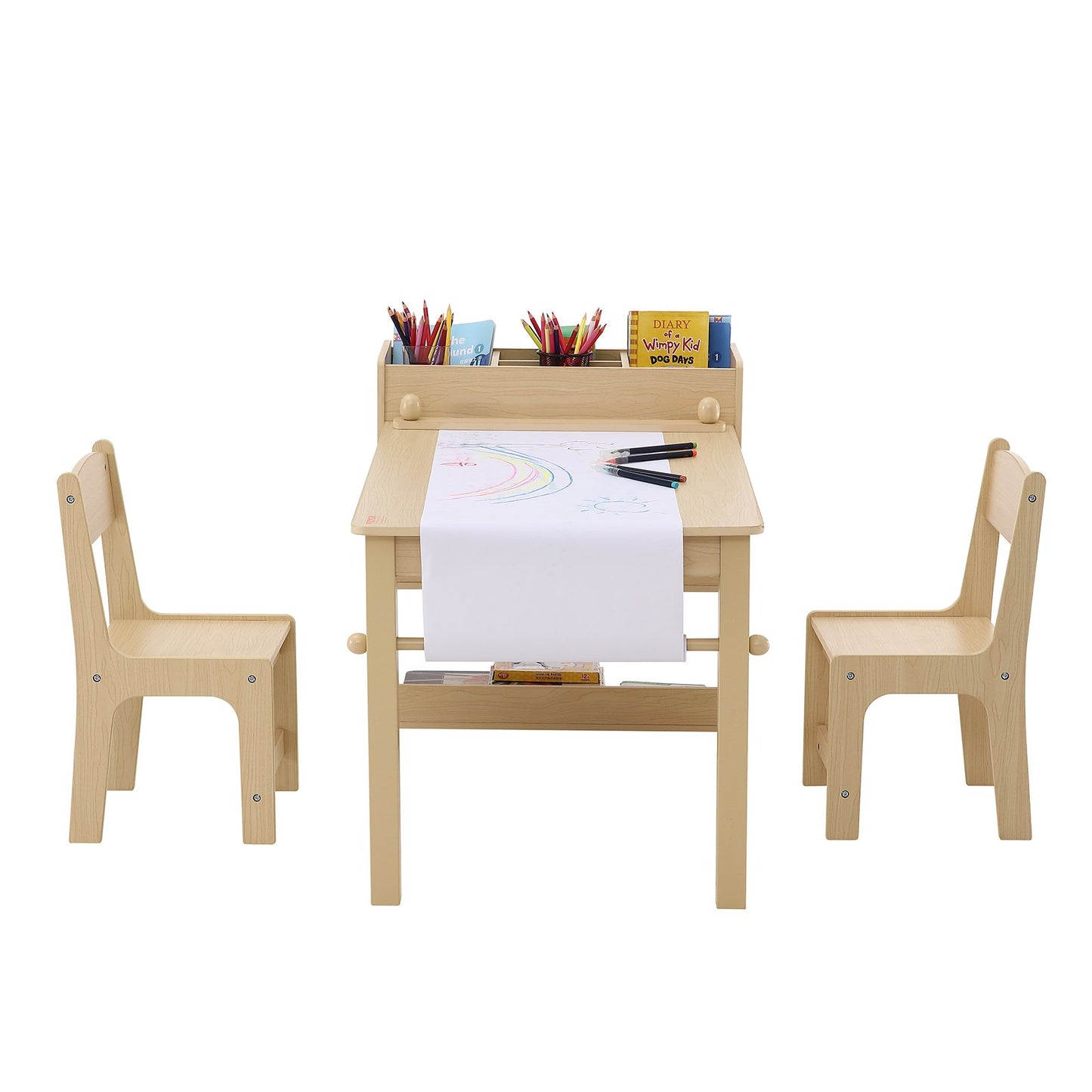 Kids Art bord och 2 stolar Småbarnspyssel och lekbord med ett skåp