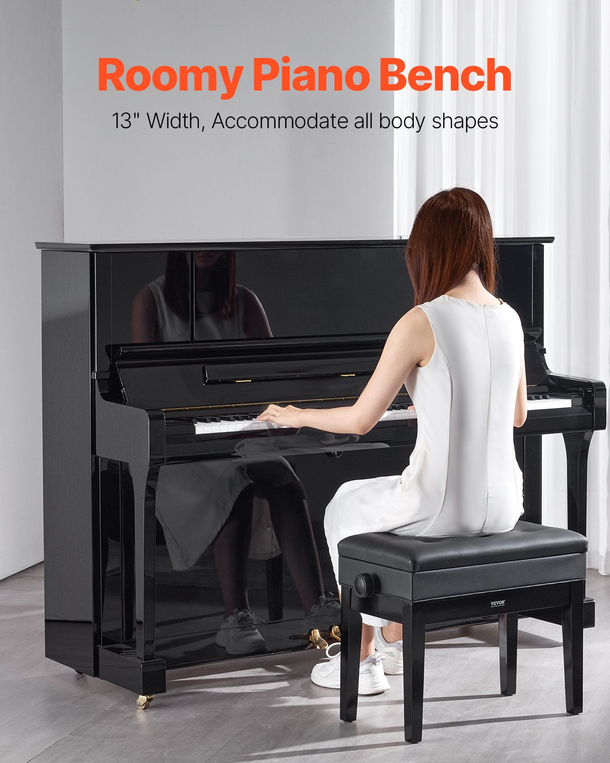 Justerbar Piano Keyboard Bänk Förvaring Vadderad sits Bokhylla i trä