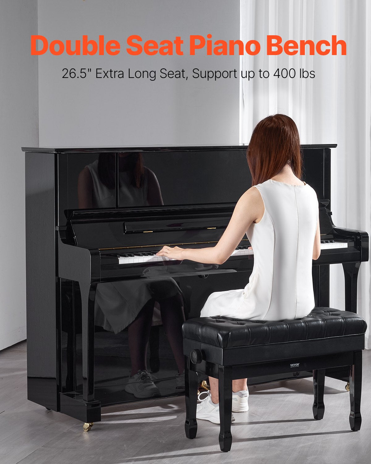 Justerbar Piano Keyboard Bänk Förvaring Vadderad sits Bokhylla i trä