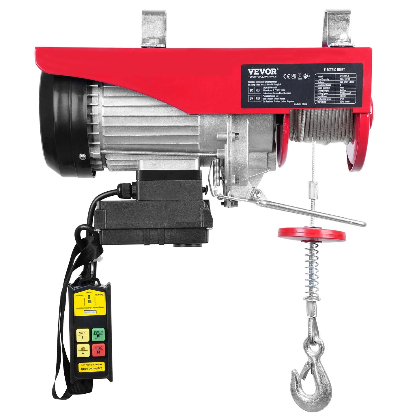Elektrisches Hebezeug, 1320 lbs Hubkapazität, 1150 W 220 V elektrische Drahtseilwinde mit drahtloser Fernbedienung, 40 Fuß Einzelkabelhubhöhe und reinem Kupfermotor, für Garagenlagerfabrik