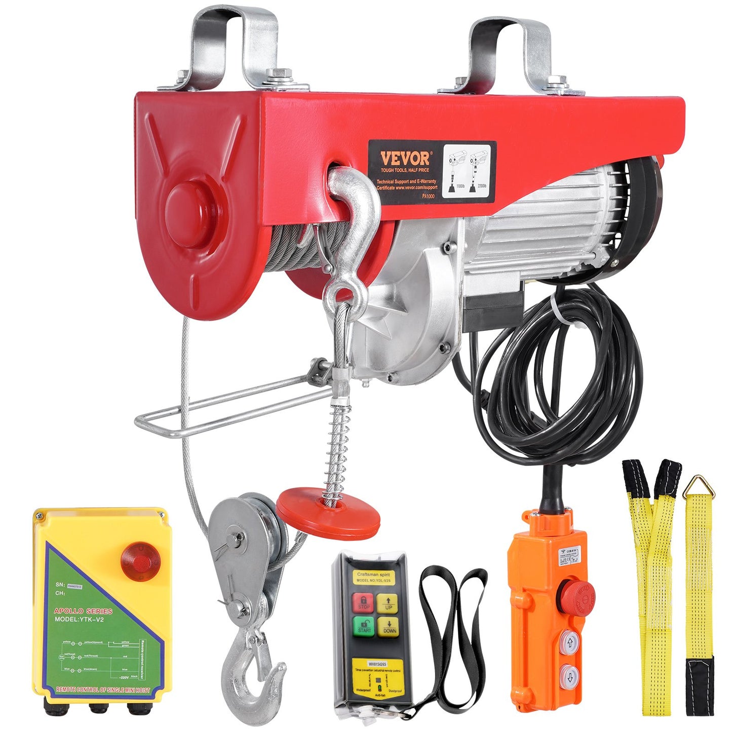 Elektrisk lyftkranvinsch 2200 lbs 328 fot trådlös & 14 fot kabelansluten fjärrkontroll