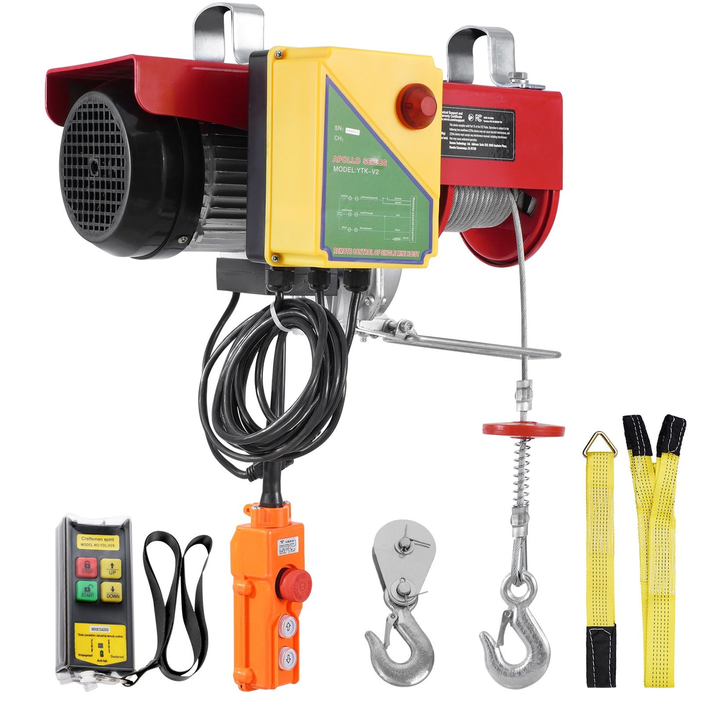 Elektrisk lyftkranvinsch 2200 lbs 328 fot trådlös & 14 fot kabelansluten fjärrkontroll
