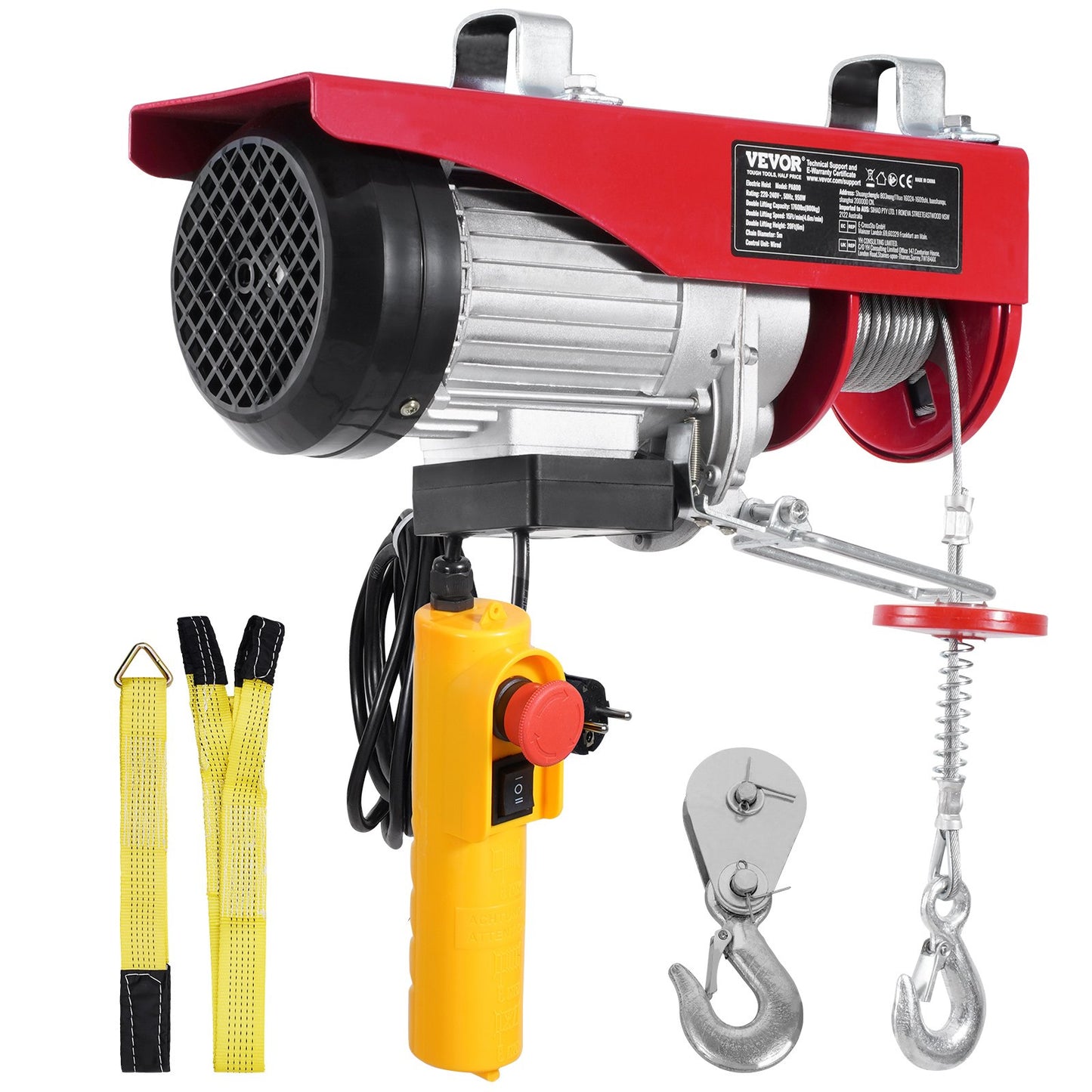 Elektrisk lyftkranvinsch 1760 lbs med 14 fot trådbunden fjärrkontroll 230V