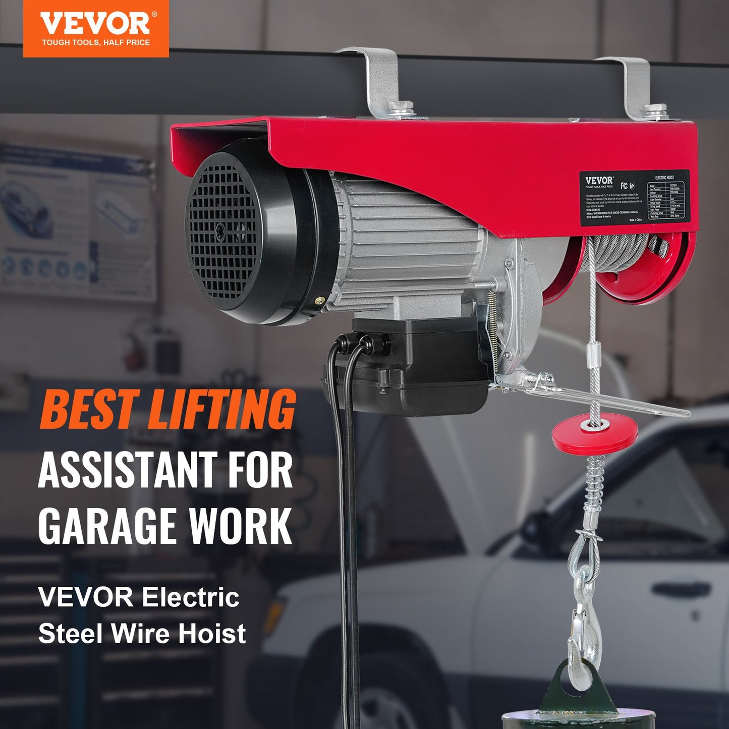 Electric Hoist, 2200 lbs Lifting Capacity, 1600W 220V Electric Steel Wire Rope Winch with 14ft Wired Remote Control, 40ft Single Cable Lifting Height and Pure Copper Motor, for Garage Warehouse Factory