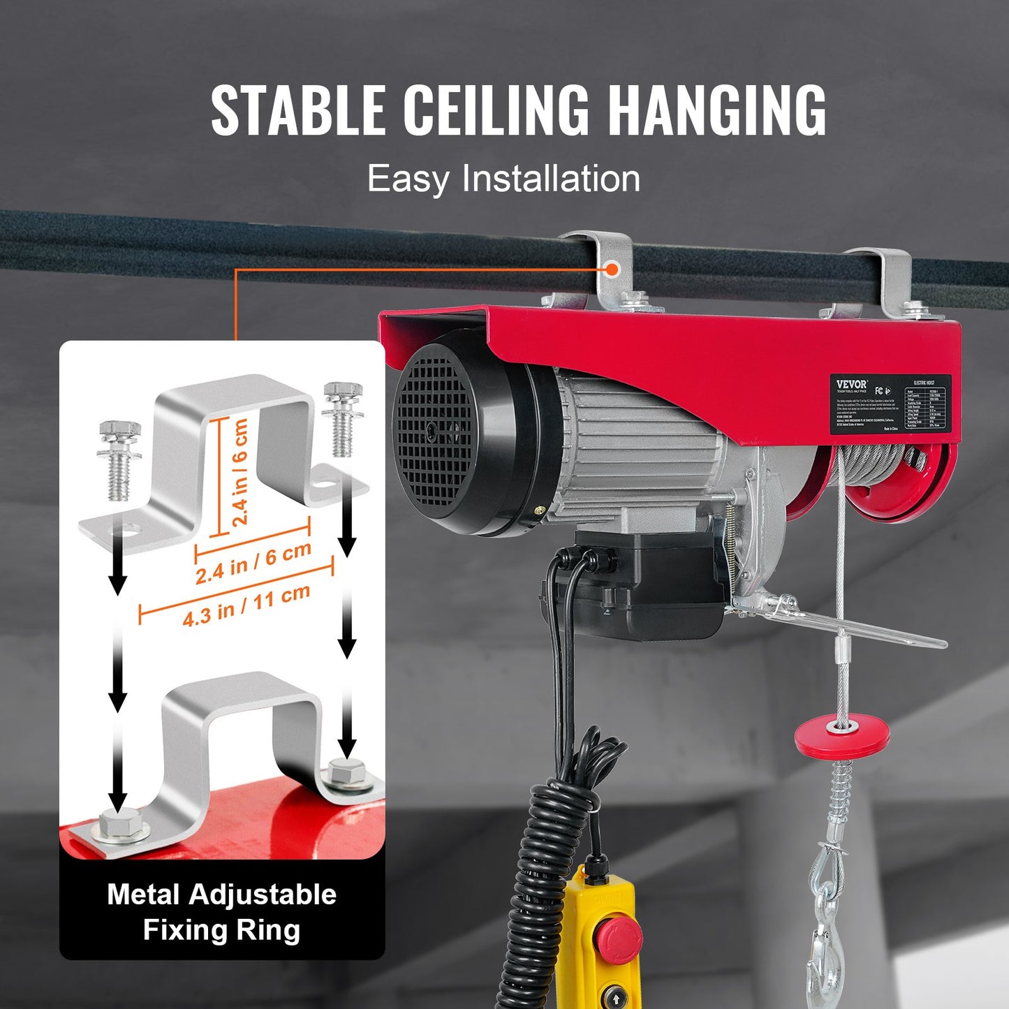 Electric Hoist, 2200 lbs Lifting Capacity, 1600W 220V Electric Steel Wire Rope Winch with 14ft Wired Remote Control, 40ft Single Cable Lifting Height and Pure Copper Motor, for Garage Warehouse Factory