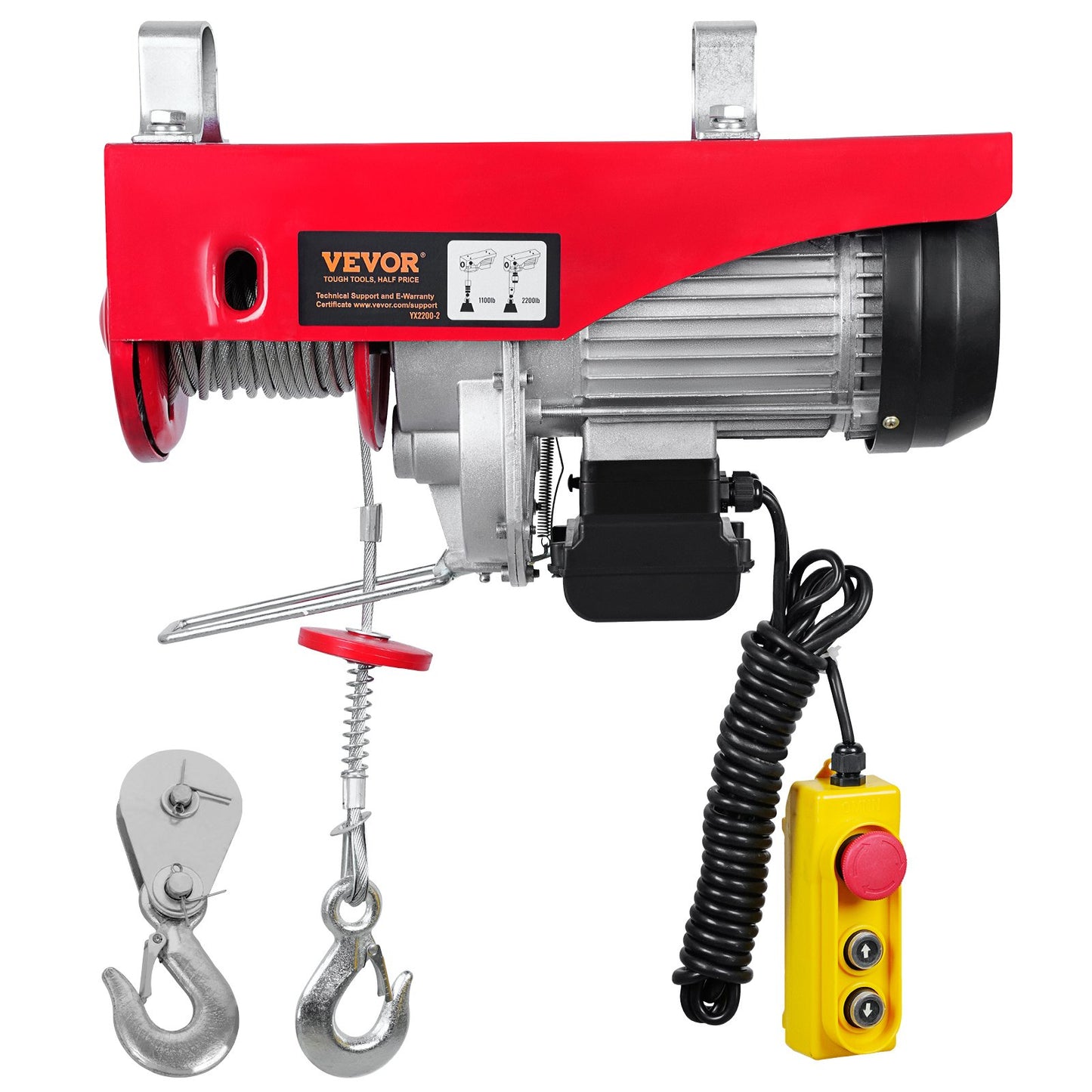 Electric Hoist, 2200 lbs Lifting Capacity, 1600W 220V Electric Steel Wire Rope Winch with 14ft Wired Remote Control, 40ft Single Cable Lifting Height and Pure Copper Motor, for Garage Warehouse Factory