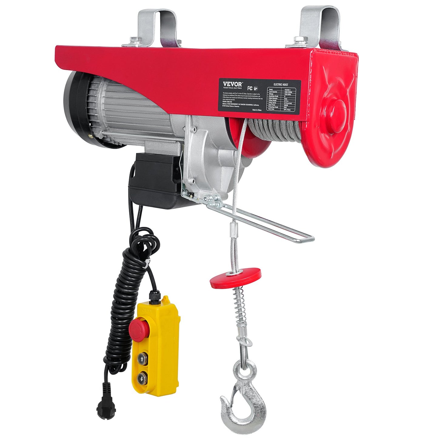 Electric Hoist, 2200 lbs Lifting Capacity, 1600W 220V Electric Steel Wire Rope Winch with 14ft Wired Remote Control, 40ft Single Cable Lifting Height and Pure Copper Motor, for Garage Warehouse Factory