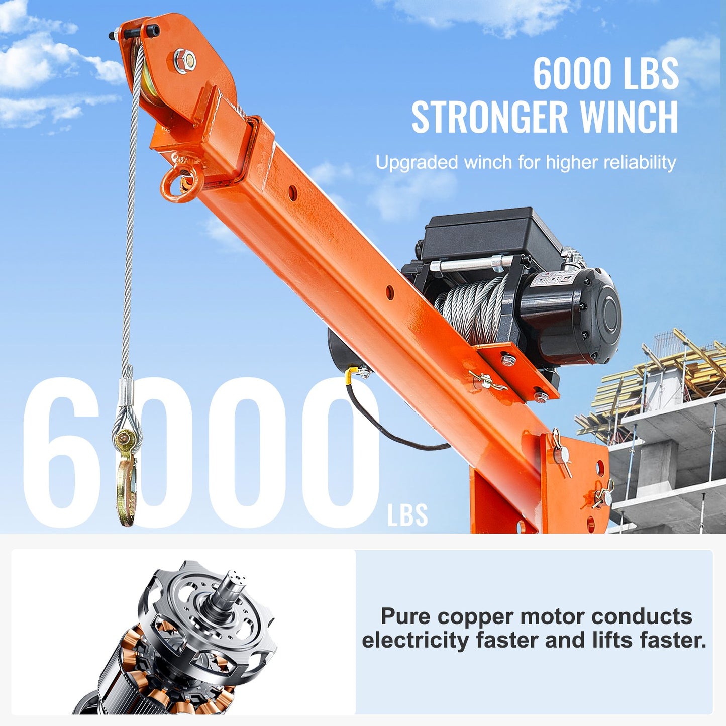 Elektrisk pickup kran lyftkran 2200 lbs 360° svängbar hisslyft