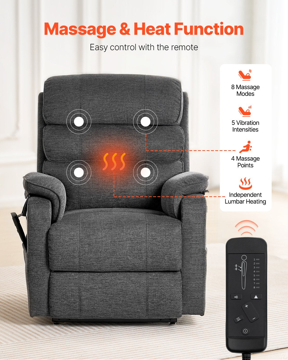 Power Lift Liggstol för äldre Heat and Massage Electric Recliner M