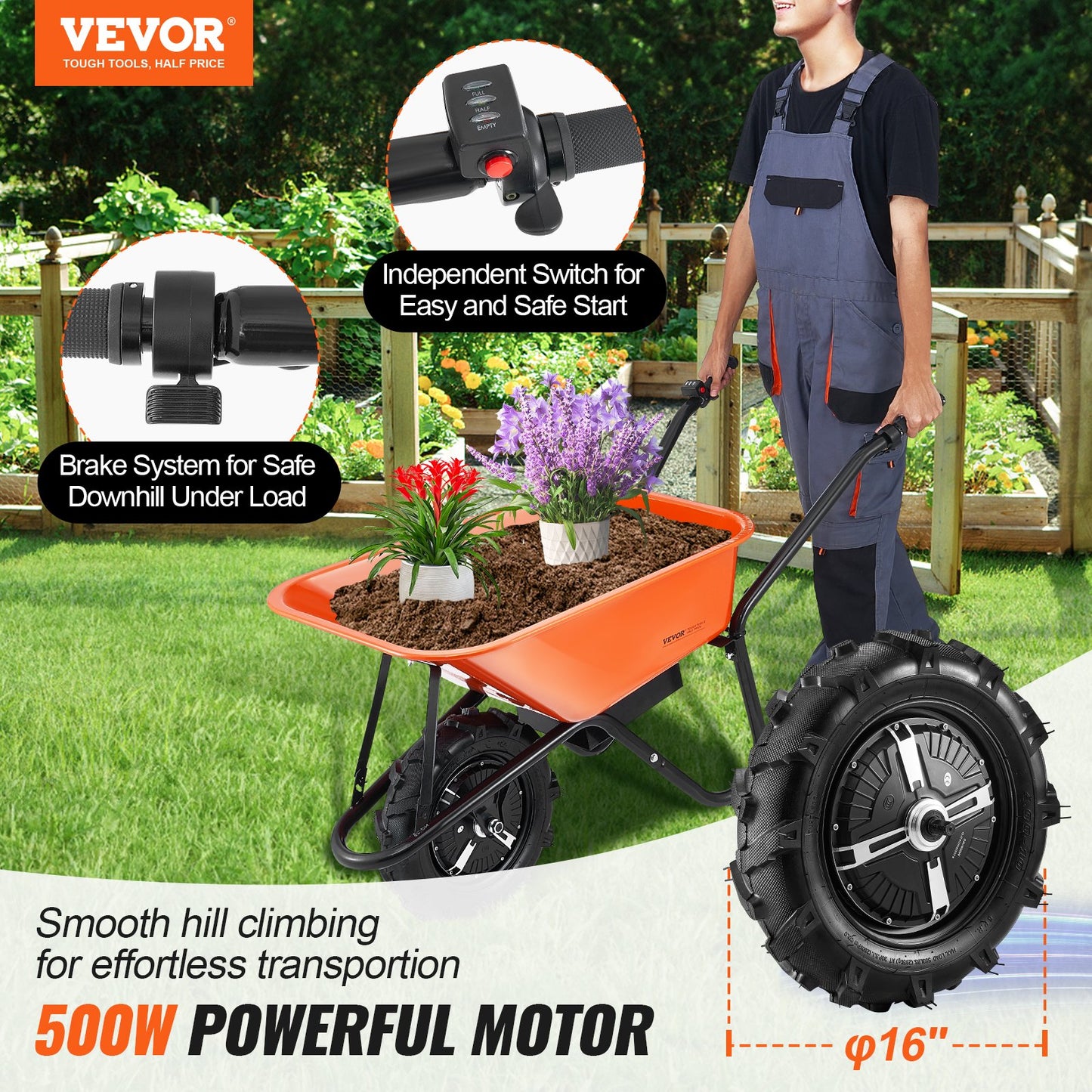 Electric Wheelbarrow Cart One Wheel 5 Cu Ft Powered Dump Cart 330 lbs