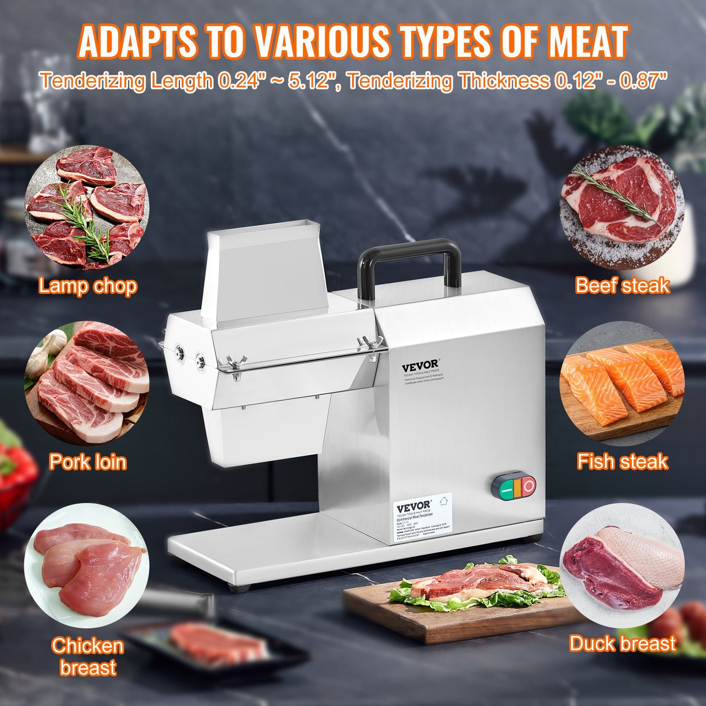 Commercial Meat Tenderizer, Heavy Duty Stainless Steel Kitchen Utensil with Handle, Meat Tongs and Cleaning Brush, 450W Electric Meat Tenderizer Machine for Beef, Turkey, Chicken, Pork and Fish