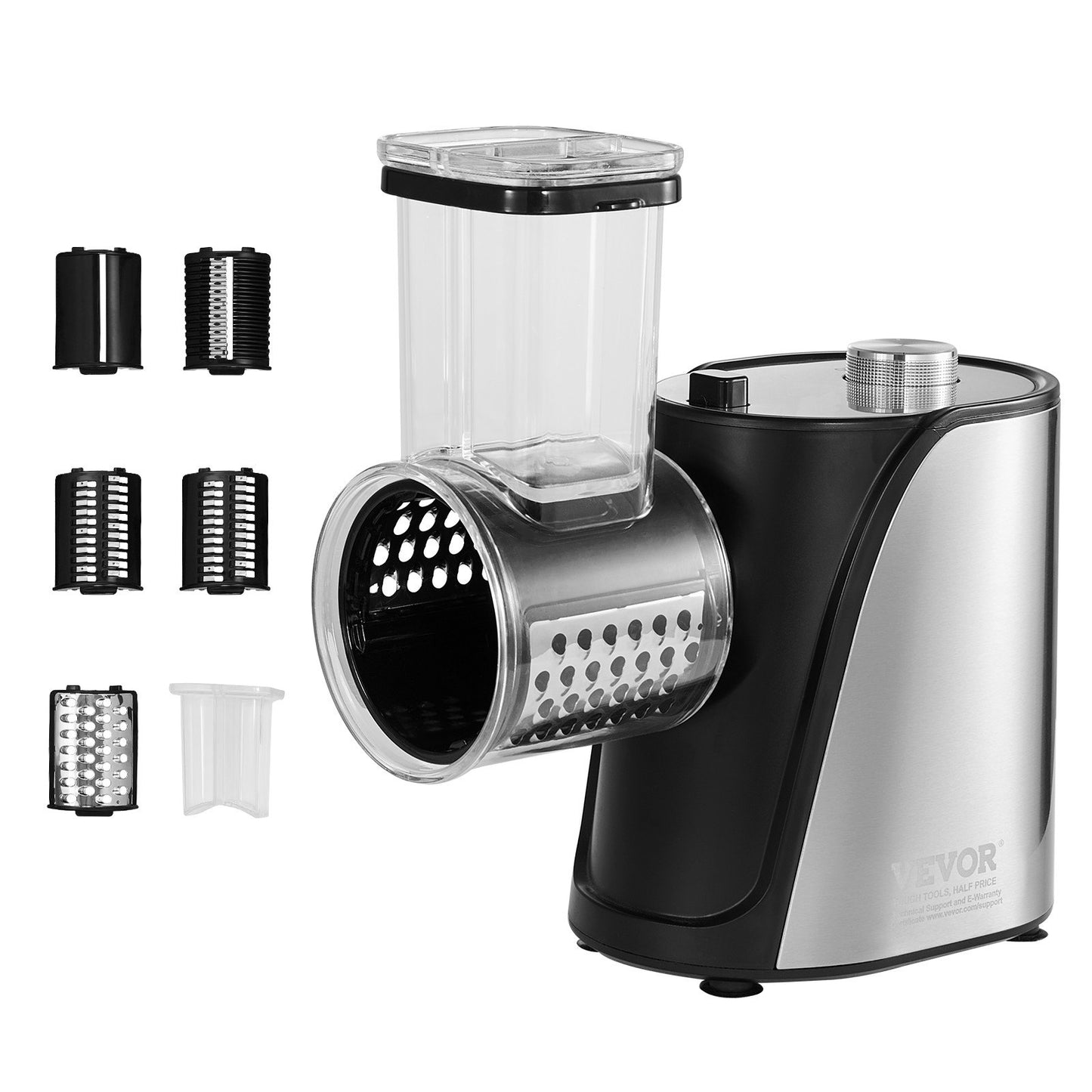 Electric cheese grater salad maker, 250W salad cutter, electric vegetable cutter chopper for fruit with 5 accessories, stainless steel food cutter for vegetables and cheeses