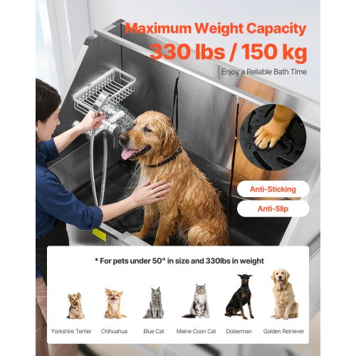 127 cm elektriskt hundtrimbadkar i rostfritt stål med vattenfilter vänster | EU