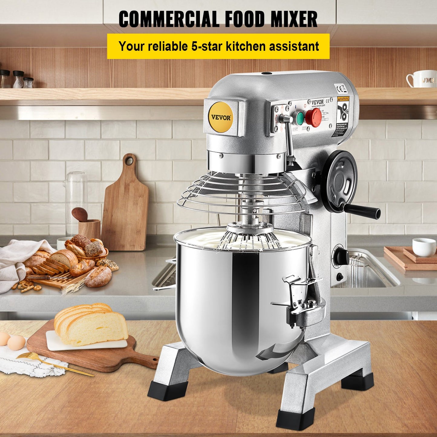 Commercial Stand Mixer, 30Qt rostfritt stål skål, 1500W Heavy Duty elektrisk matmixer med 3 hastigheter justerbar 108/199/382 rpm, degkrok visp medföljer, perfekt för bageri pizzeria