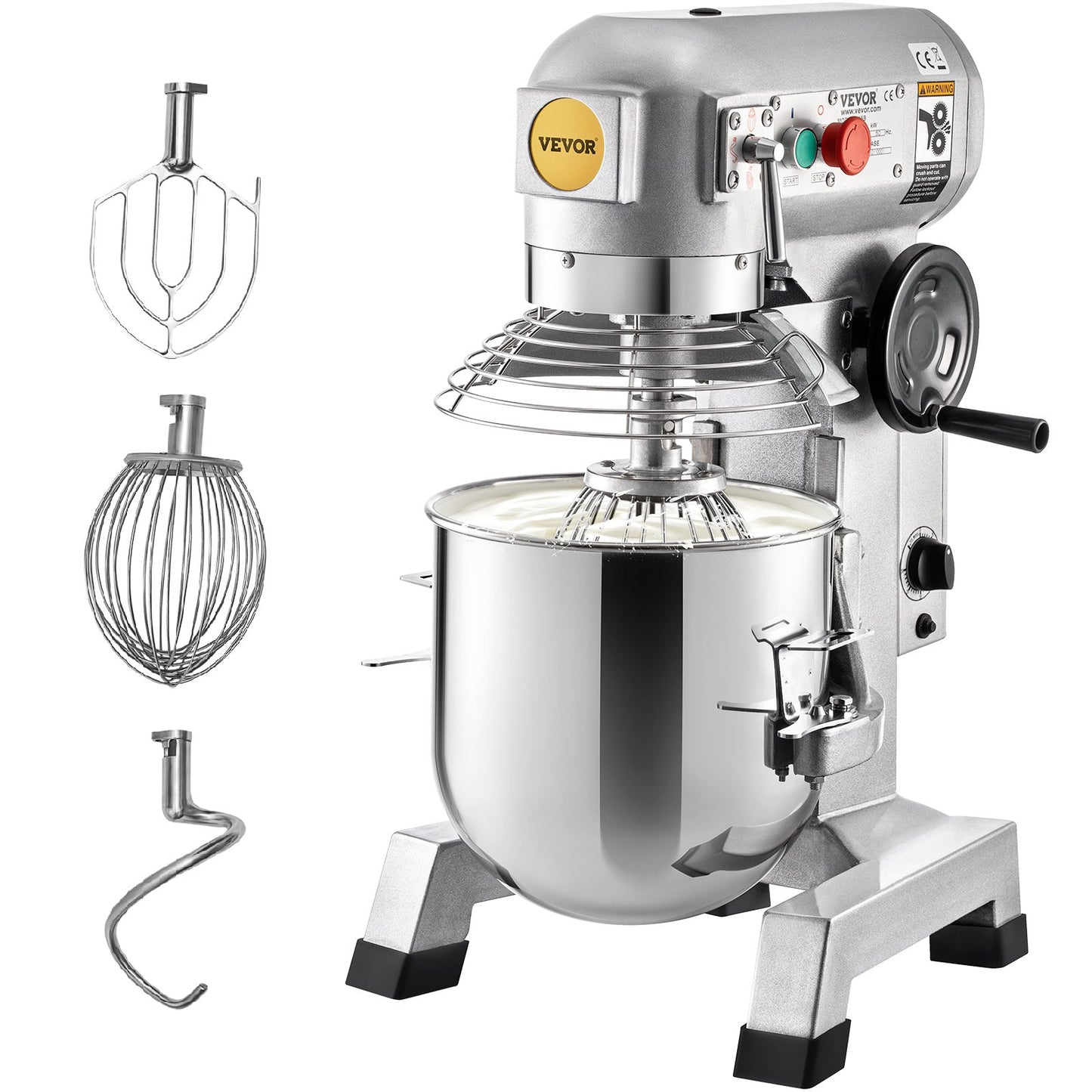 Commercial Stand Mixer, 30Qt rostfritt stål skål, 1500W Heavy Duty elektrisk matmixer med 3 hastigheter justerbar 108/199/382 rpm, degkrok visp medföljer, perfekt för bageri pizzeria