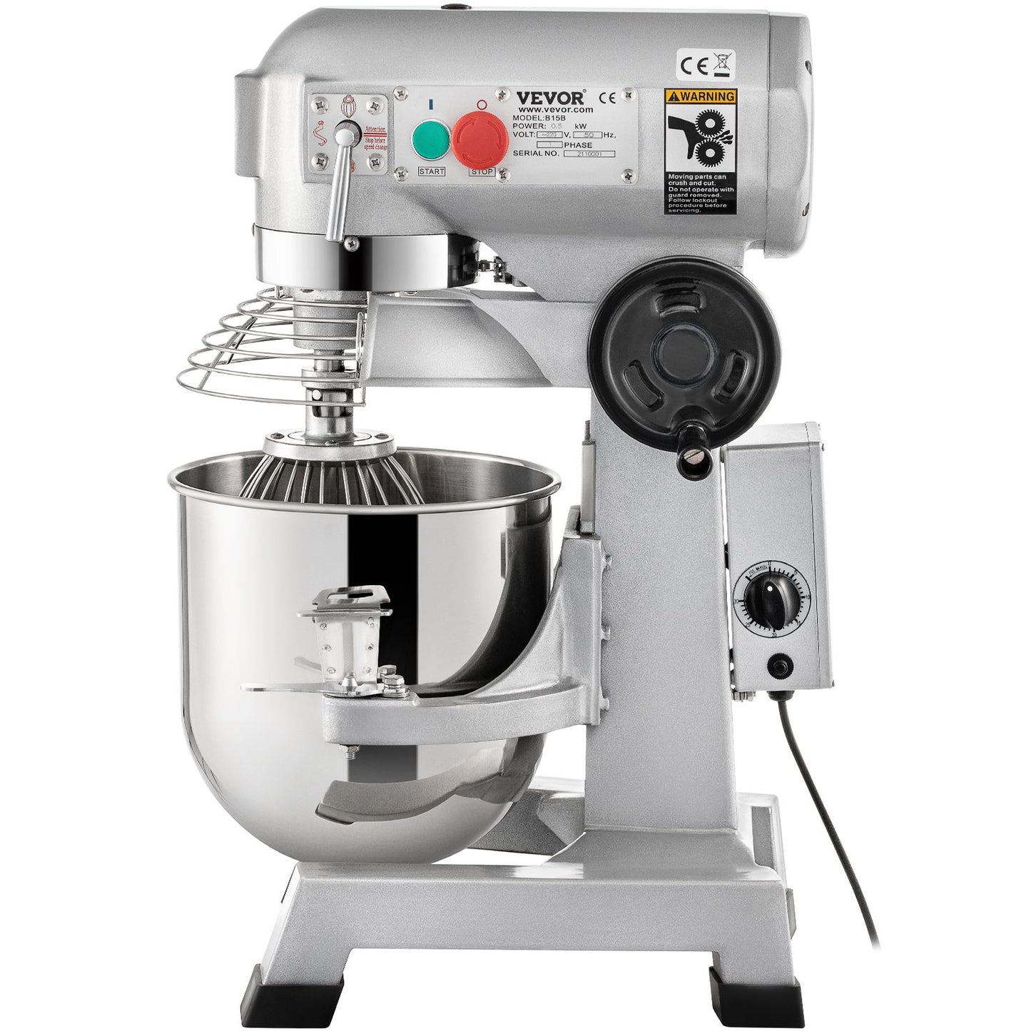 Commercial Stand Mixer, 30Qt rostfritt stål skål, 1500W Heavy Duty elektrisk matmixer med 3 hastigheter justerbar 108/199/382 rpm, degkrok visp medföljer, perfekt för bageri pizzeria