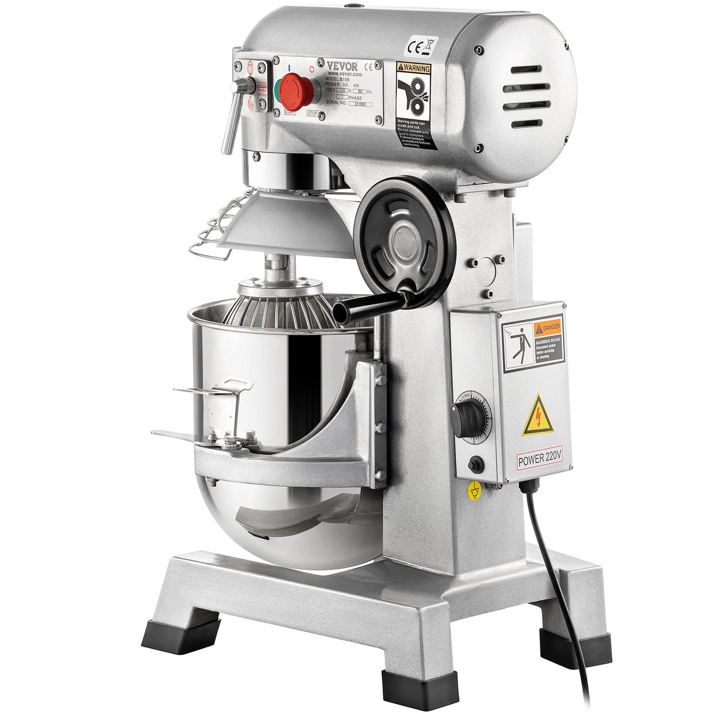 Commercial Stand Mixer, 30Qt rostfritt stål skål, 1500W Heavy Duty elektrisk matmixer med 3 hastigheter justerbar 108/199/382 rpm, degkrok visp medföljer, perfekt för bageri pizzeria