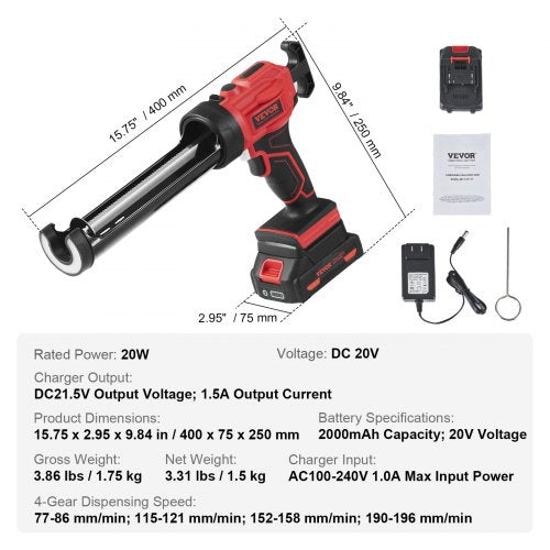 20V Cordless Electric Caulking Gun 10oz/300ml with 4 Adjustable Speeds | EU