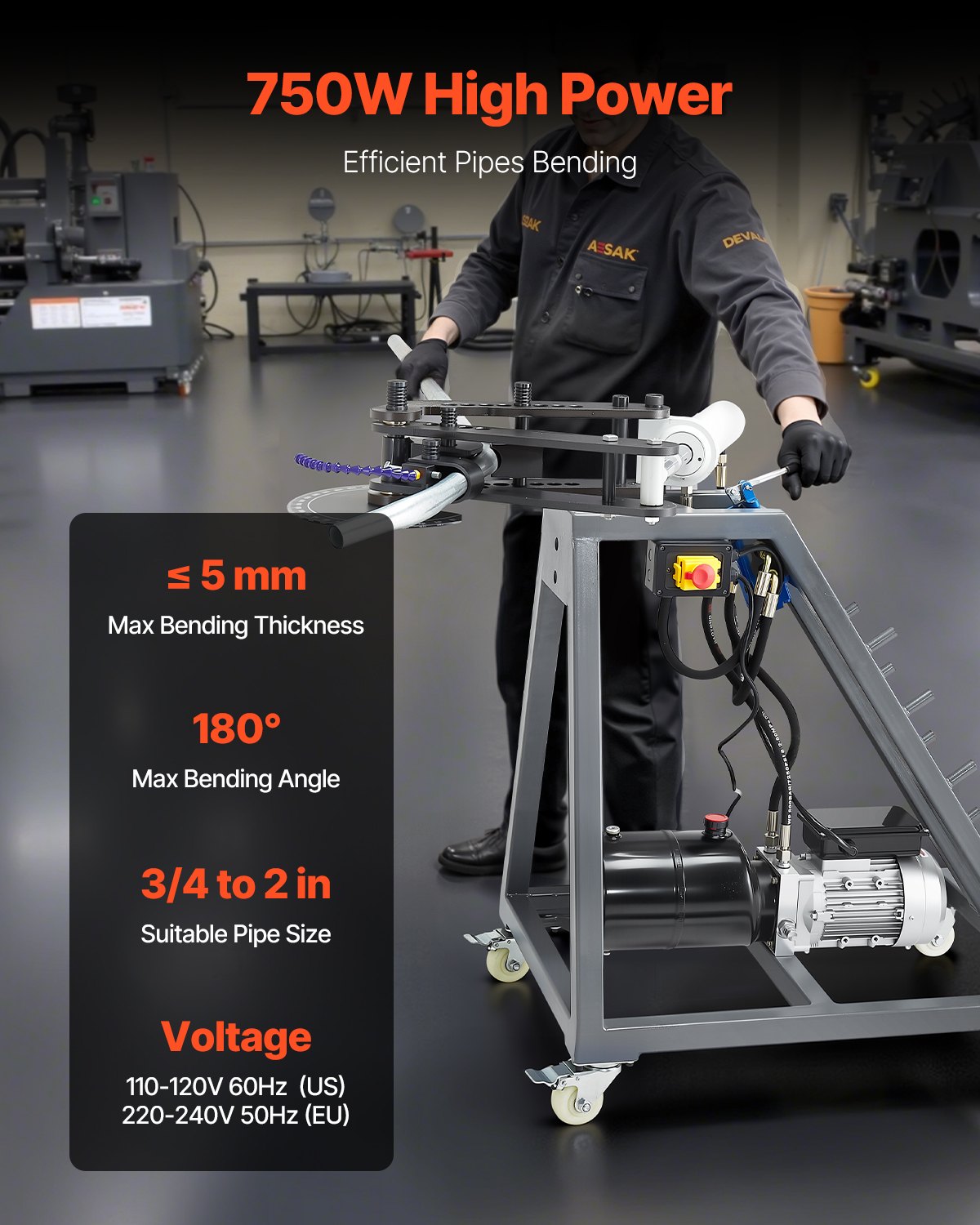 Elektrisk rörbockningsmaskin 750W rörbockare med 6L hydraulcylinder