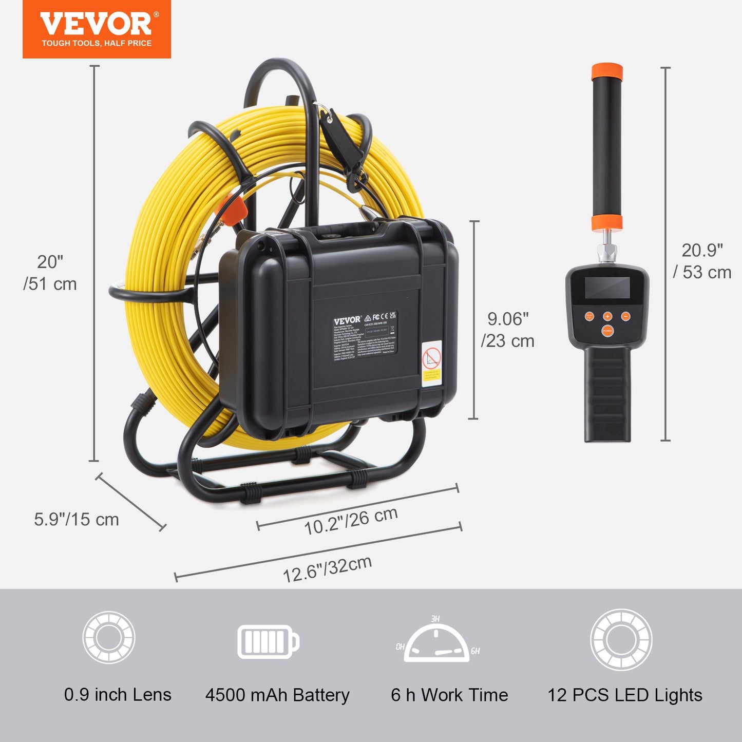 Kanalkamera, Rohrinspektionskamera mit 512-Hz-Sonde, 9-Zoll-720p-Display, 300 Fuß