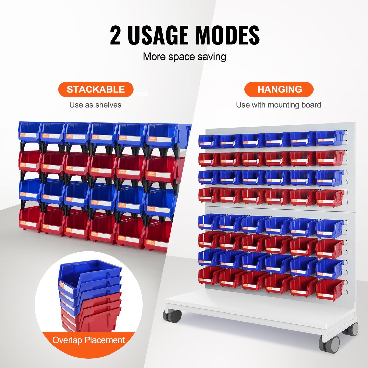 Plastic Storage Bins, (5-inch x 4-inch x 3-inch), Hanging Stackable Storage Bins, Blue/Red, 24-Pack, Heavy Duty Stacking Containers for Closet, Kitchen, Office or Pantry Organization