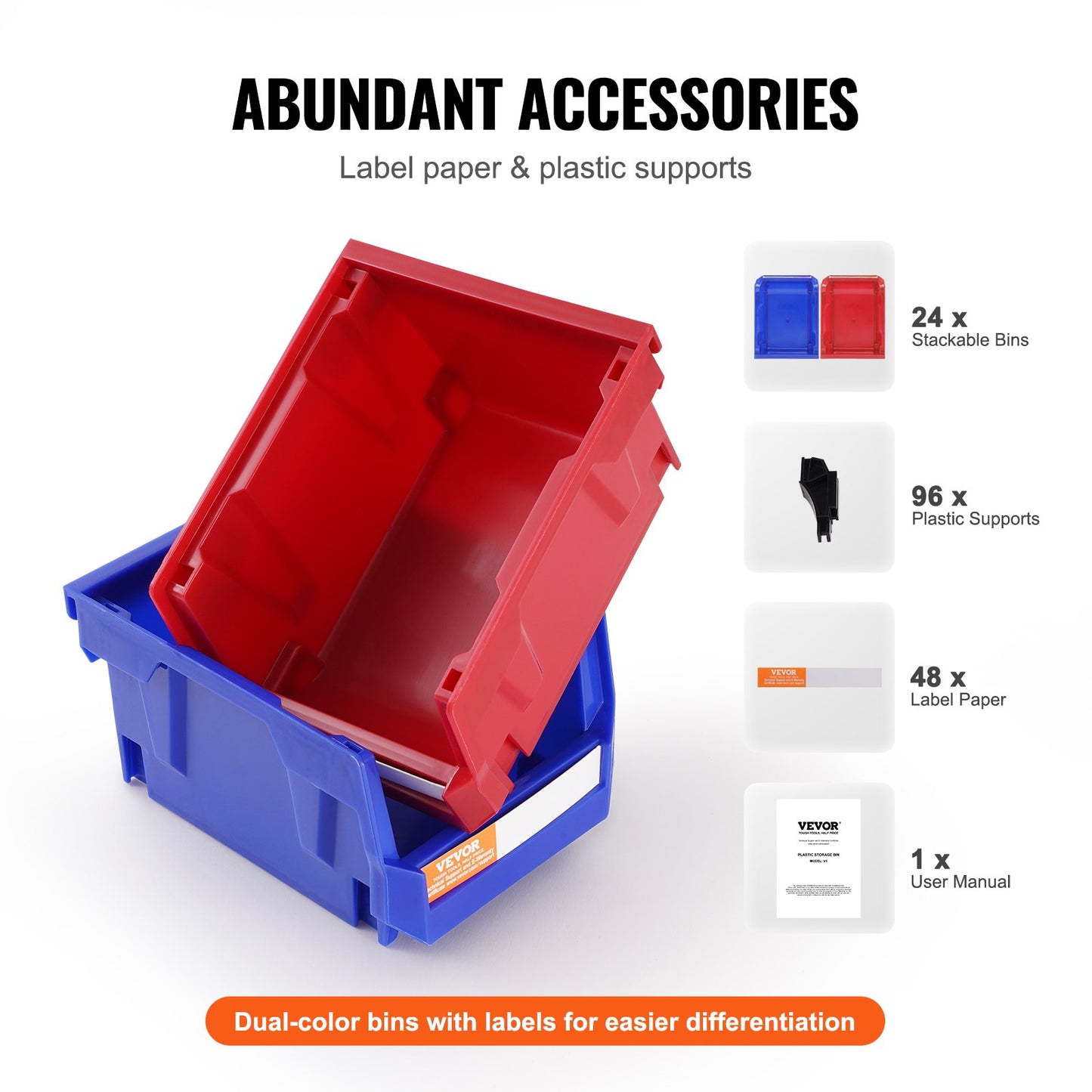 Plastic Storage Bins, (5-inch x 4-inch x 3-inch), Hanging Stackable Storage Bins, Blue/Red, 24-Pack, Heavy Duty Stacking Containers for Closet, Kitchen, Office or Pantry Organization