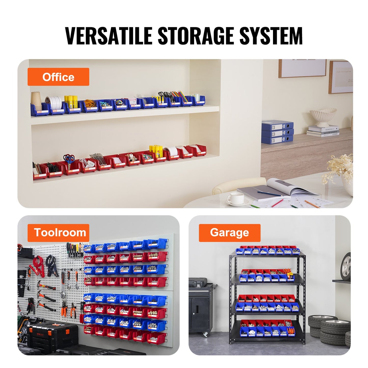 Plastic Storage Bins, (5-inch x 4-inch x 3-inch), Hanging Stackable Storage Bins, Blue/Red, 24-Pack, Heavy Duty Stacking Containers for Closet, Kitchen, Office or Pantry Organization