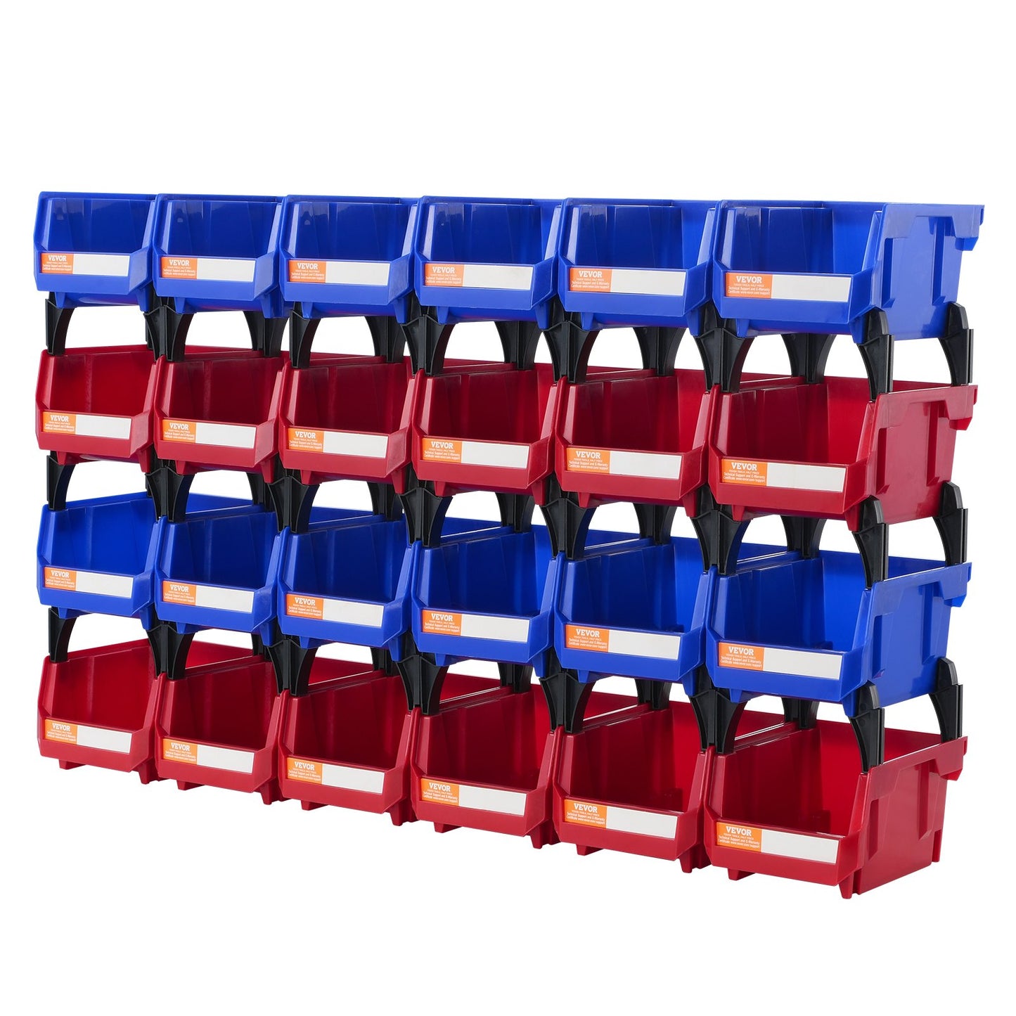 Plastic Storage Bins, (5-inch x 4-inch x 3-inch), Hanging Stackable Storage Bins, Blue/Red, 24-Pack, Heavy Duty Stacking Containers for Closet, Kitchen, Office or Pantry Organization