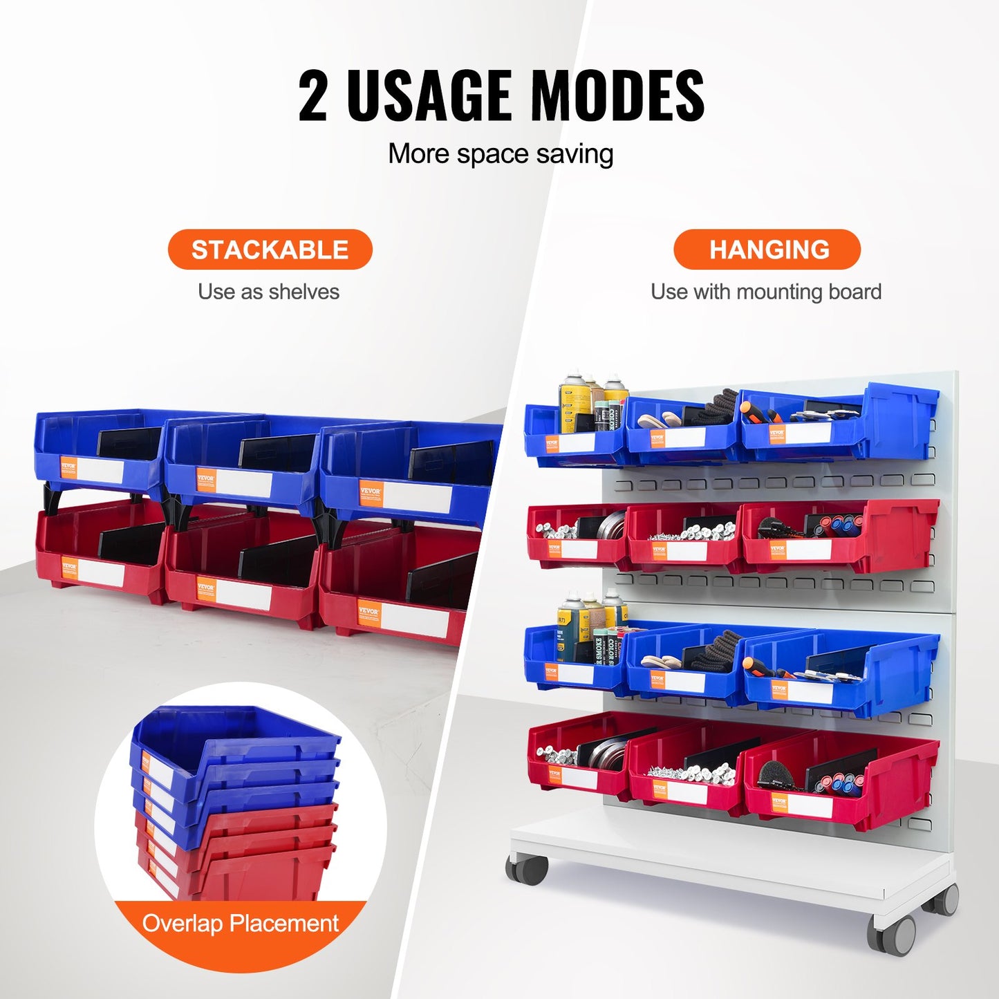 Plastic Storage Bins, (11" x 11" x 5"), Hanging Stackable Storage Bins, Blue/Red, 6-Pack, Heavy Duty Stacking Containers for Closet, Kitchen, Office or Pantry Organization