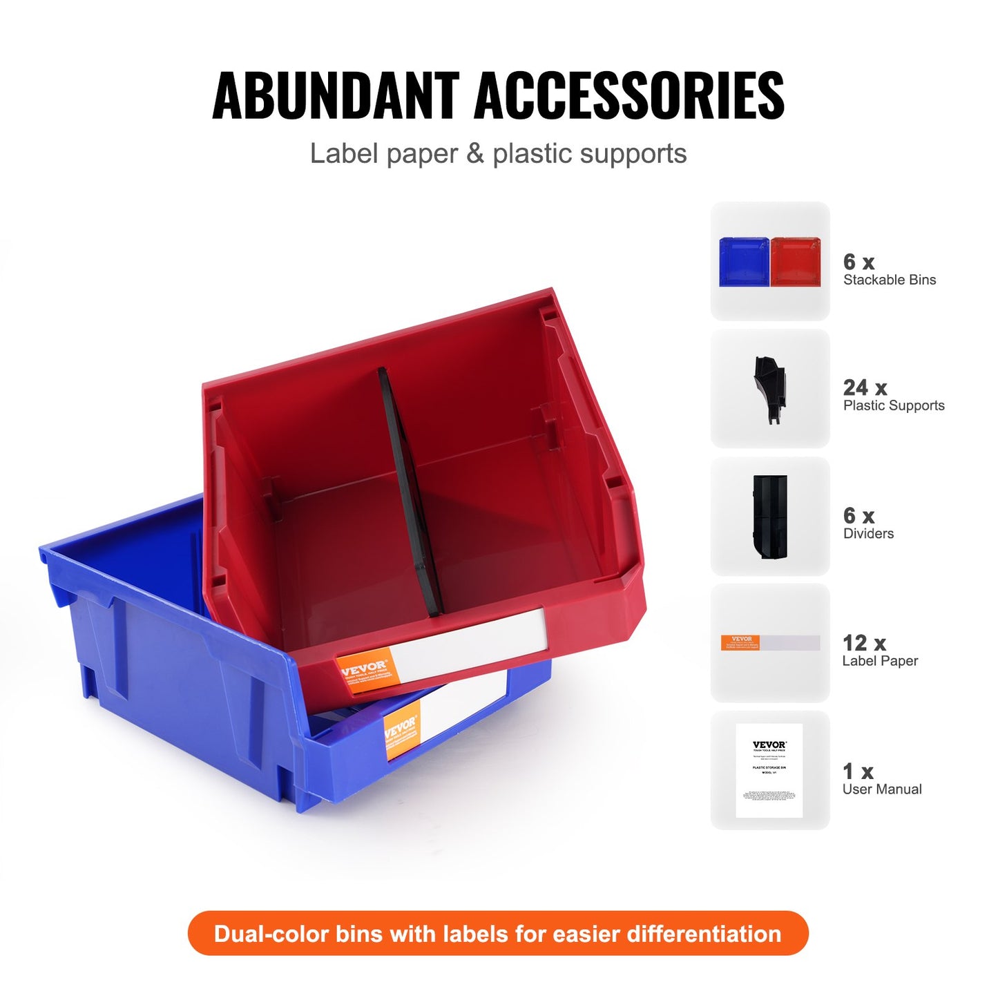 Plastic Storage Bins, (11" x 11" x 5"), Hanging Stackable Storage Bins, Blue/Red, 6-Pack, Heavy Duty Stacking Containers for Closet, Kitchen, Office or Pantry Organization