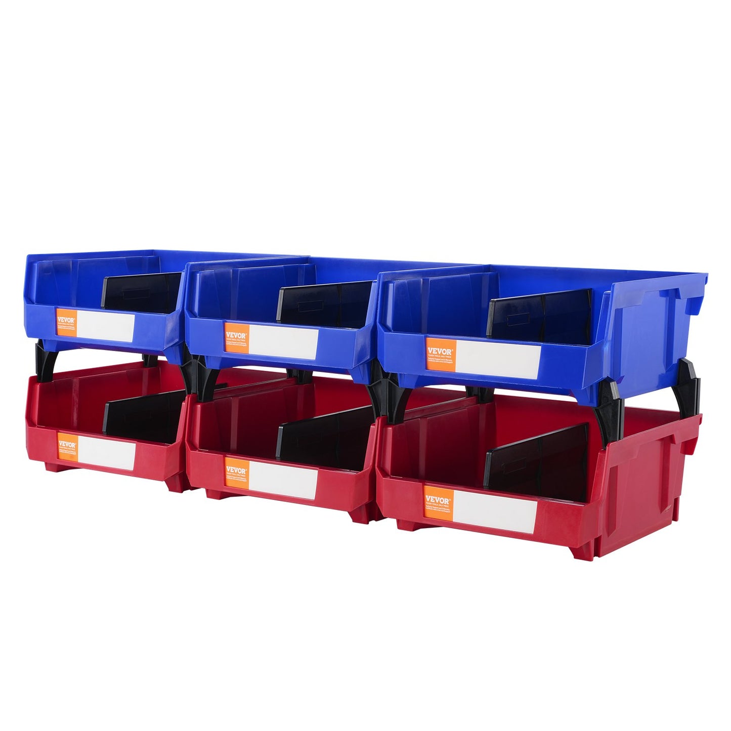 Plastic Storage Bins, (11" x 11" x 5"), Hanging Stackable Storage Bins, Blue/Red, 6-Pack, Heavy Duty Stacking Containers for Closet, Kitchen, Office or Pantry Organization