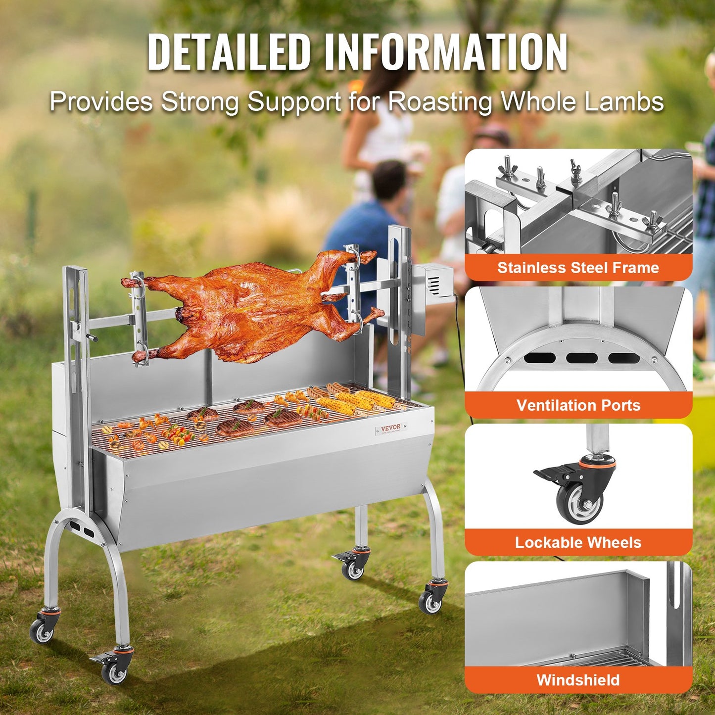 Roaster Spit Rotisserie BBQ Grill Gris Lamm Kyckling Roaster 52W 198LBS