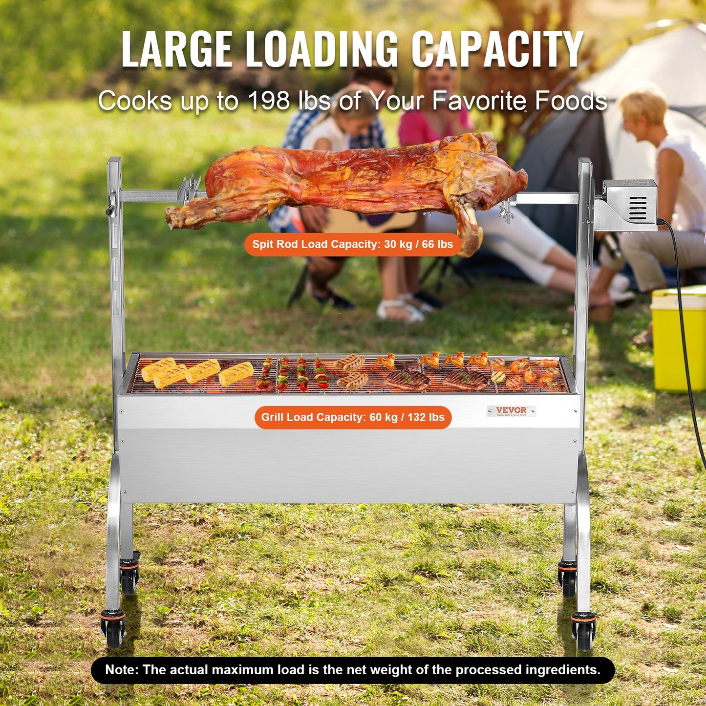 Roaster Spit Rotisserie BBQ Grill Gris Lamm Kyckling Stek 52W 198LBS