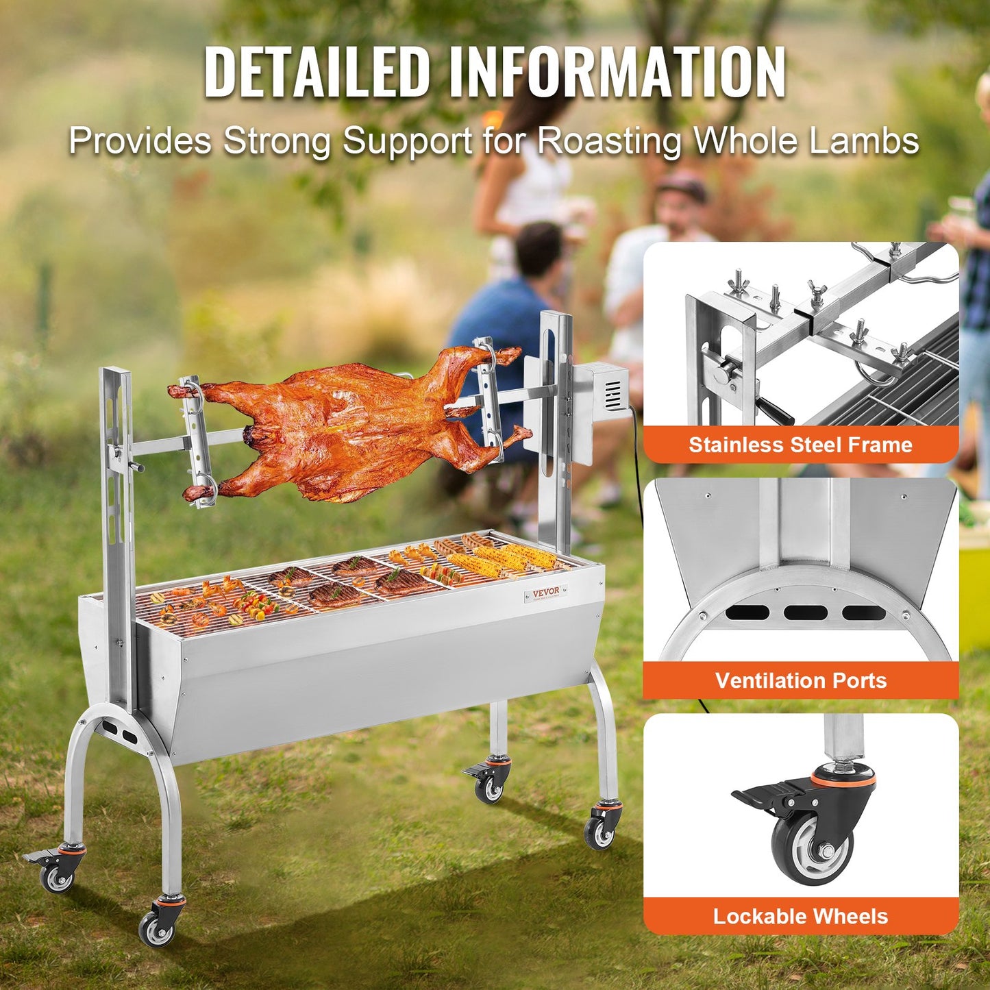 Roaster Spit Rotisserie BBQ Grill Gris Lamm Kyckling Stek 52W 198LBS